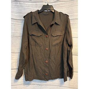 Harlowe & Graham Olive Green Button-Up Shirt Jacket Size M